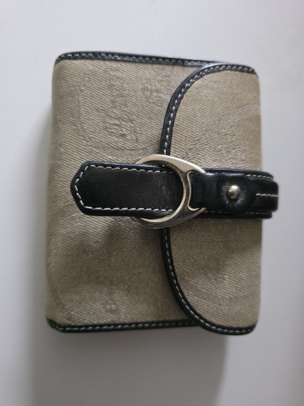 Dooney & Bourke Canvas and Leather Bifold Wallet - Linen/Beige, Black, Red Inter
